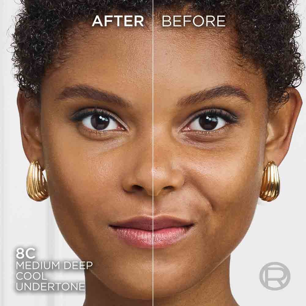 True Match liquid foundation 8C medium deep cool undertone - Before After